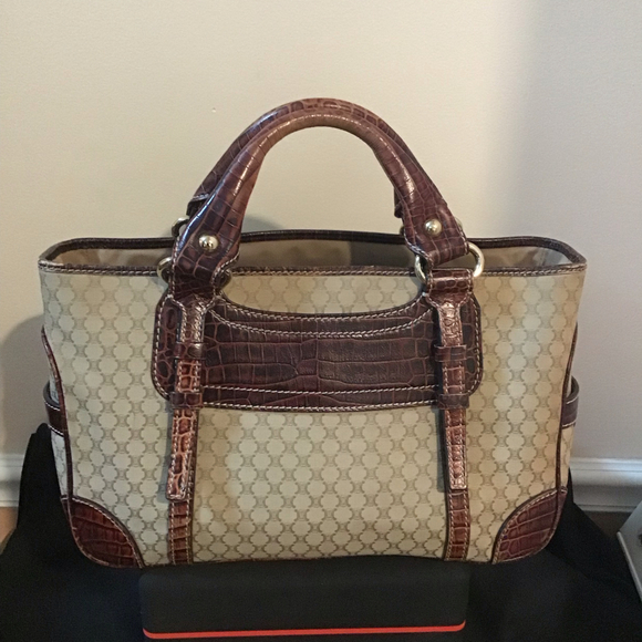 Vtg w/ COA Céline Brown Macadam Beige Dark Brown Leather - Picture 1 of 12